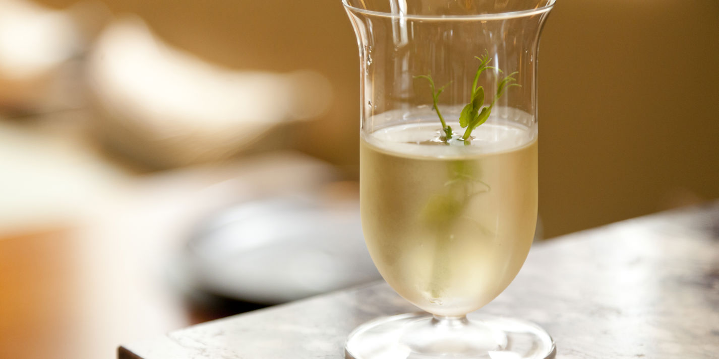 Pea shoots, apple marigold and vermouth