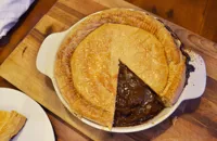 Steak and kidney pie with smoked oysters