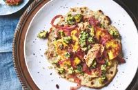 Grilled halloumi flatbreads with preserved lemon and barberry salsa