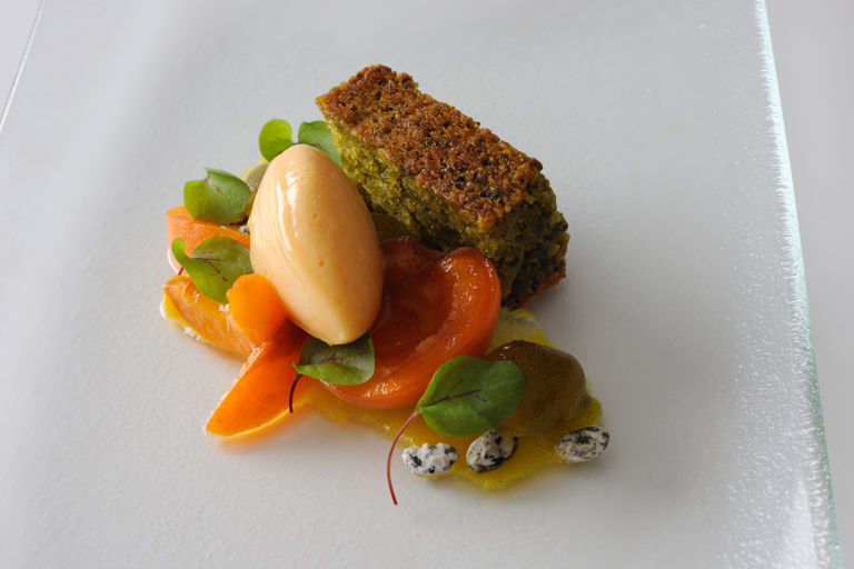 Pistachio and olive oil cake with apricot