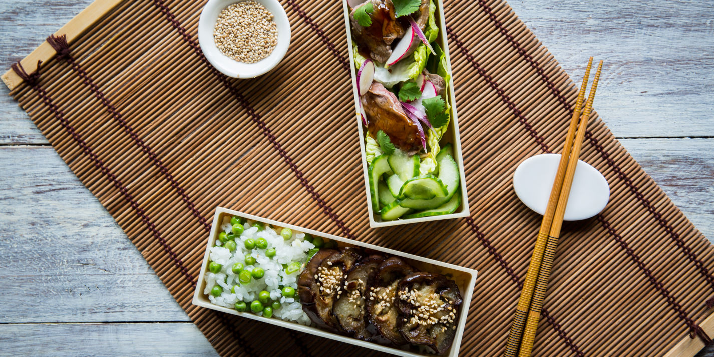 Steak Teriyaki and Miso Aubergine Bento Box Recipe - Great British Chefs