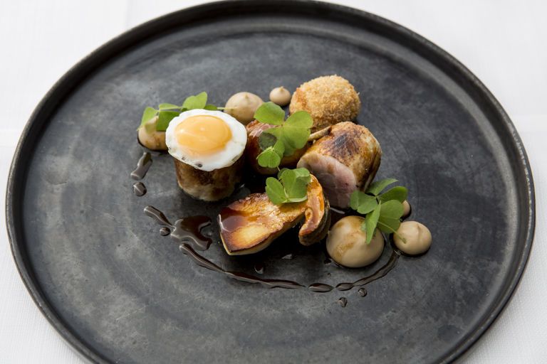 Roast quail, herbs and fried egg