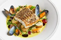 Hake with mussels, potatoes and light curry velouté