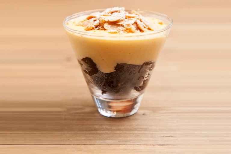 Zabaglione with tea-poached prunes