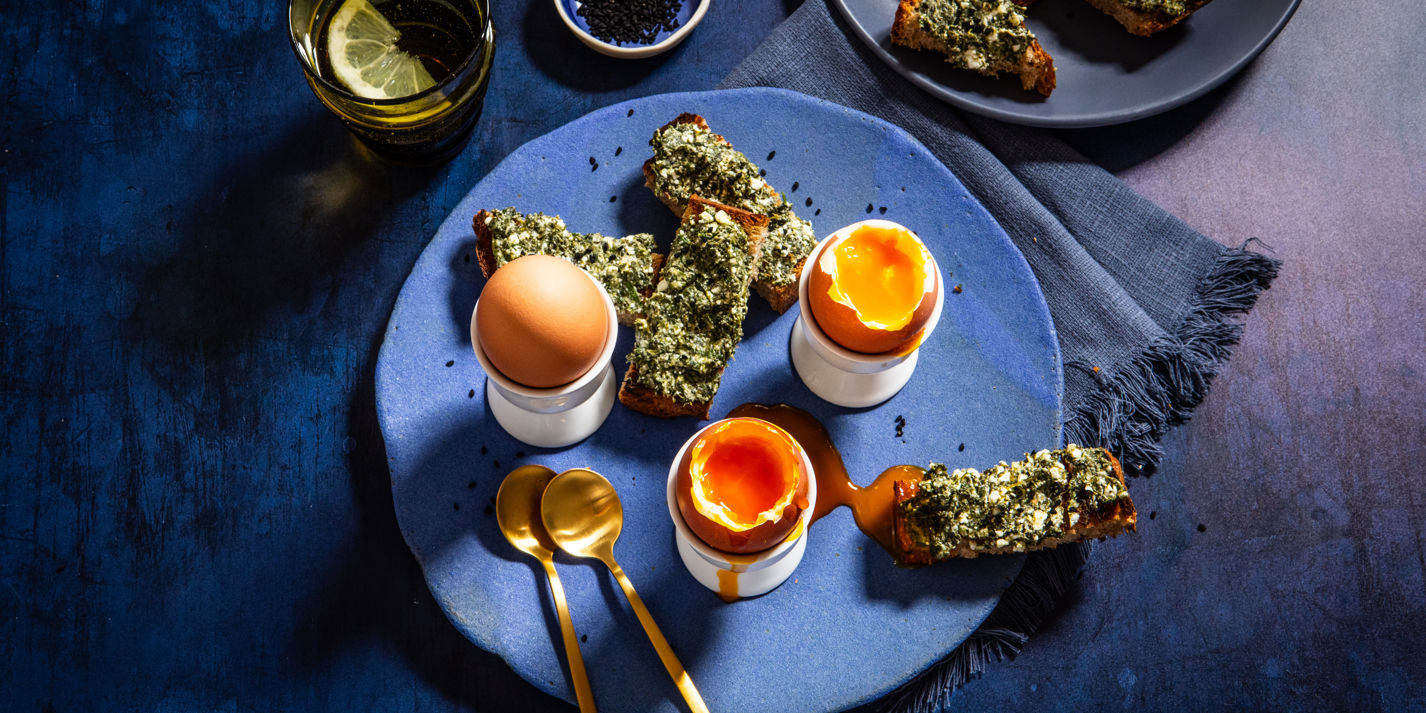 Runny Boiled Eggs with Spanakopita Soldiers Recipe - Great British Chefs