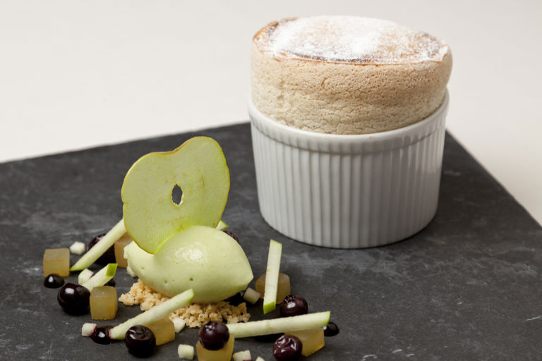 Gingerbread soufflé with Granny Smith apple sorbet