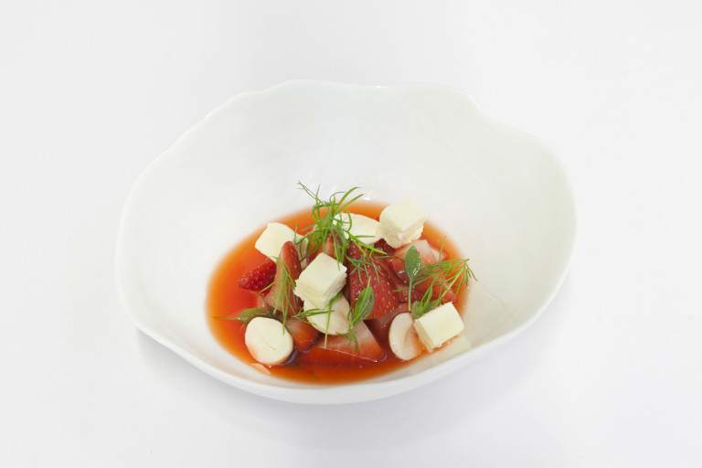 Strawberries with cobnuts and fennel
