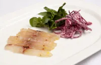 Meantime-cured bass with apple and beetroot salad