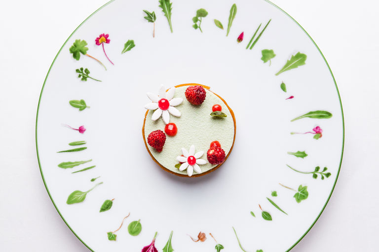 Alain Ducasse's pistachio and strawberry dessert for Chelsea Flower Show