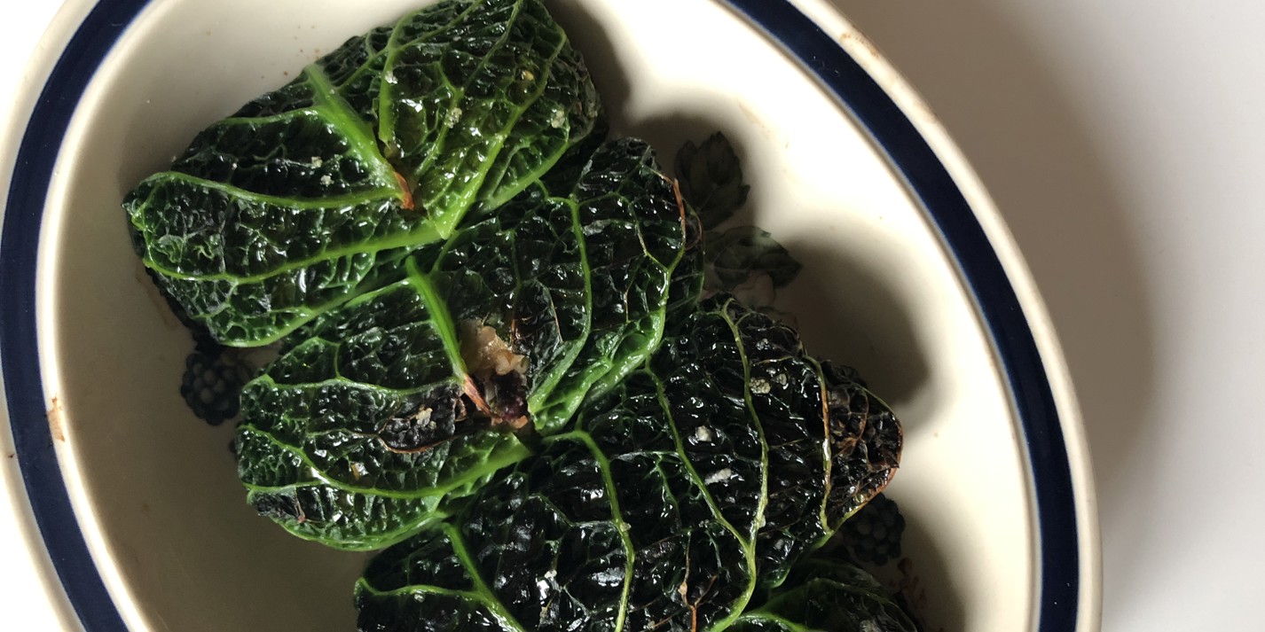 Vegan and gluten-free stuffed cabbage leaves with chestnuts, cranberries and rice-image