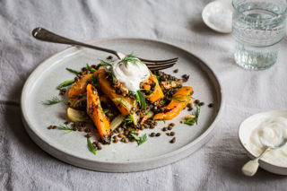 Lentil, roast butternut squash and fennel salad