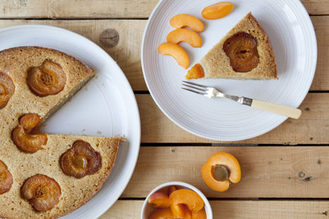 Gluten free almond and buckwheat meal cake with apricots