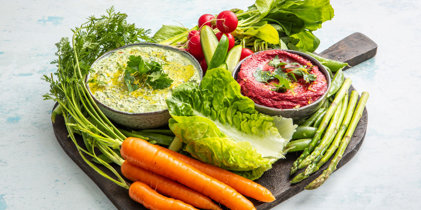 Spring Crudité Platter with Seasonal Dip Duo Recipe - Great British Chefs