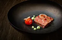 Sous vide Wagyu beef with wasabi cream cheese and cured egg yolk