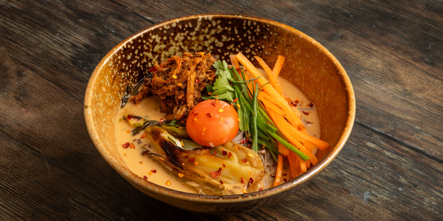Peanut-Sesame Soba Noodles with Pulled Pork and Braised Bok Choi Recipe - Great British Chefs