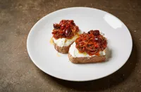 Fettunta with roasted peppers and goat’s curd