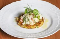 Portland crab rosti with land cress and chives