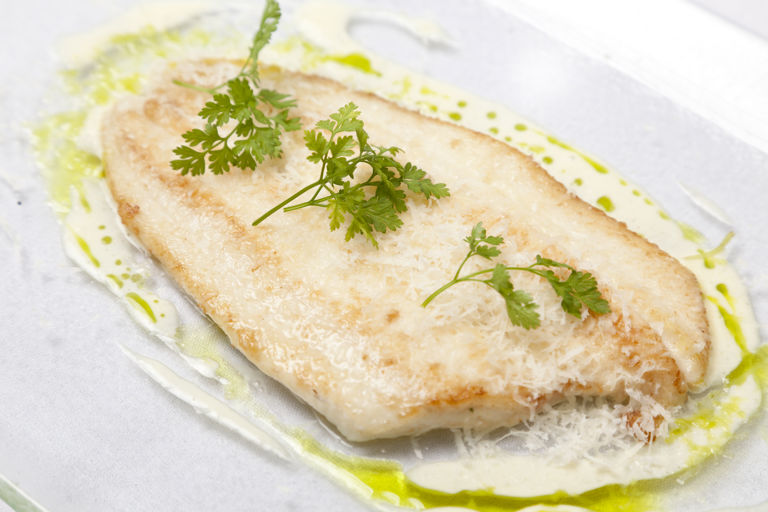 Lemon sole with Parmesan and cream
