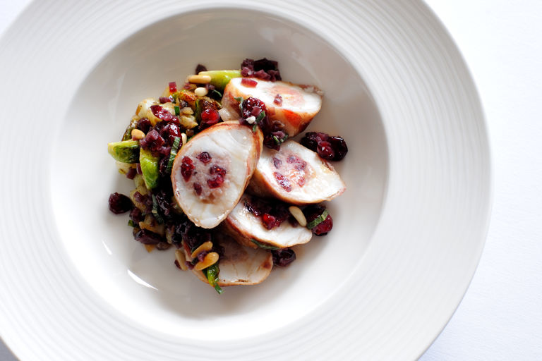 Monkfish with sage, cranberry and pine nut stuffing