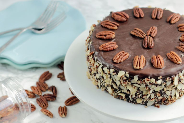 Dairy- and gluten-free chocolate and pecan brownie cake