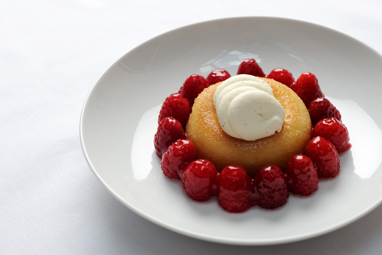 Soaked savarin with Scottish raspberries