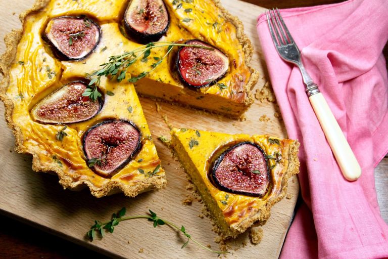 Title: Pumpkin, goat’s cheese and fig tart with lemon thyme