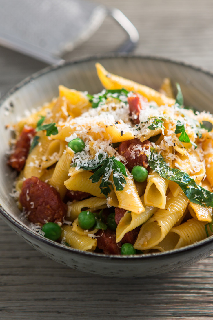 Chorizo and Pea Pasta Recipe - Great British Chefs