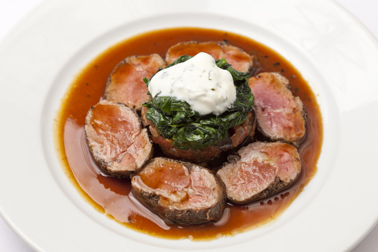 Loin of Welsh Lamb with tapenade and spiced aubergine