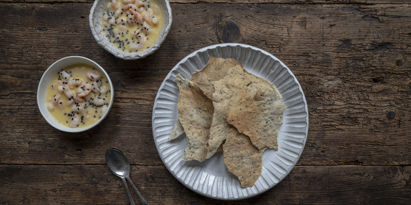 Miso-buttered Potted Cold-water Prawns with Seaweed Crackers Recipe - Great British Chefs