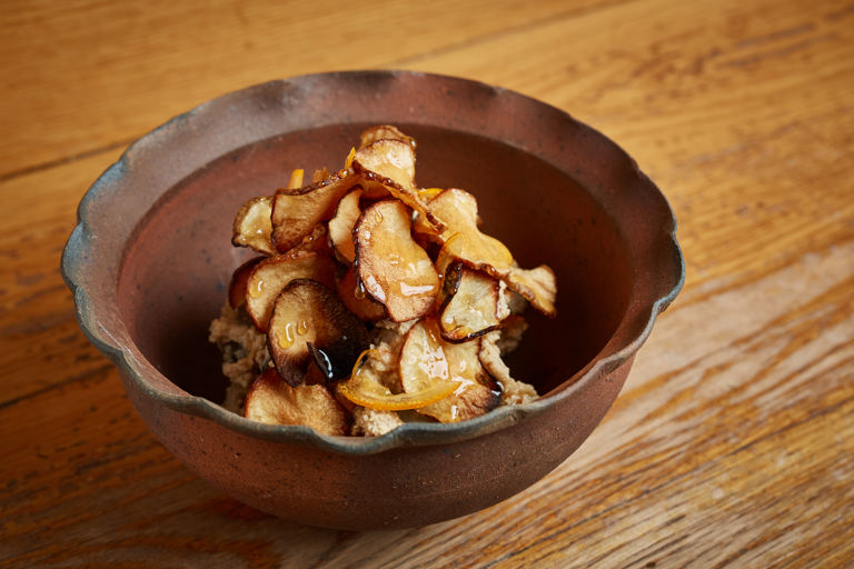 Roasted Jerusalem artichoke in Teramiso and Ginger Syrup