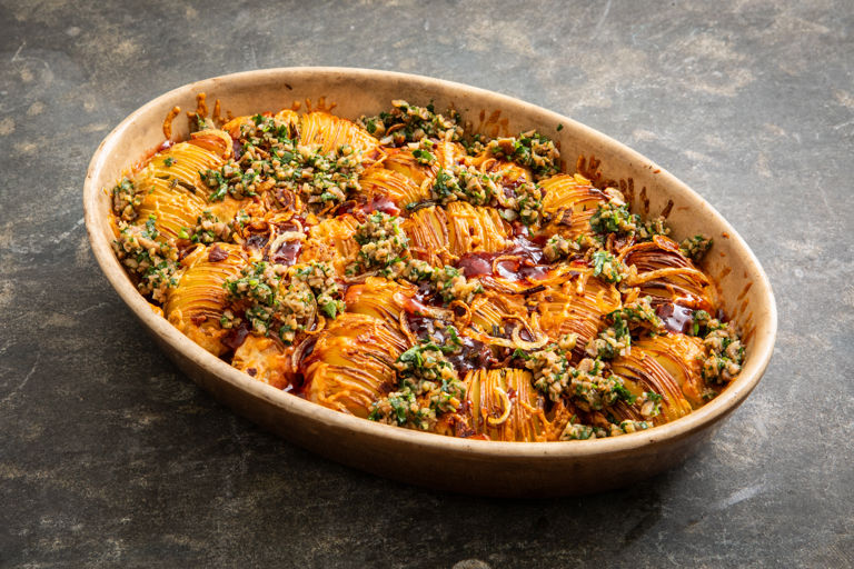 Festive loaded hasselback potatoes