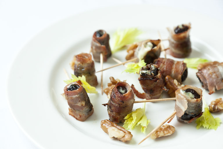 Prunes and Gorgonzola wrapped in pancetta