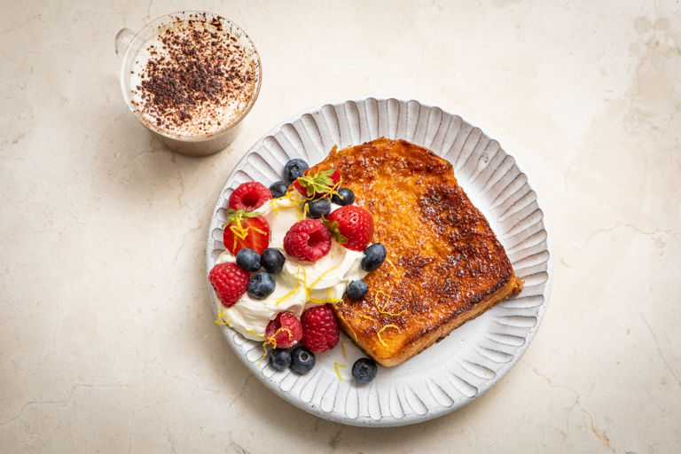 Simple lemon French toast with cappuccino