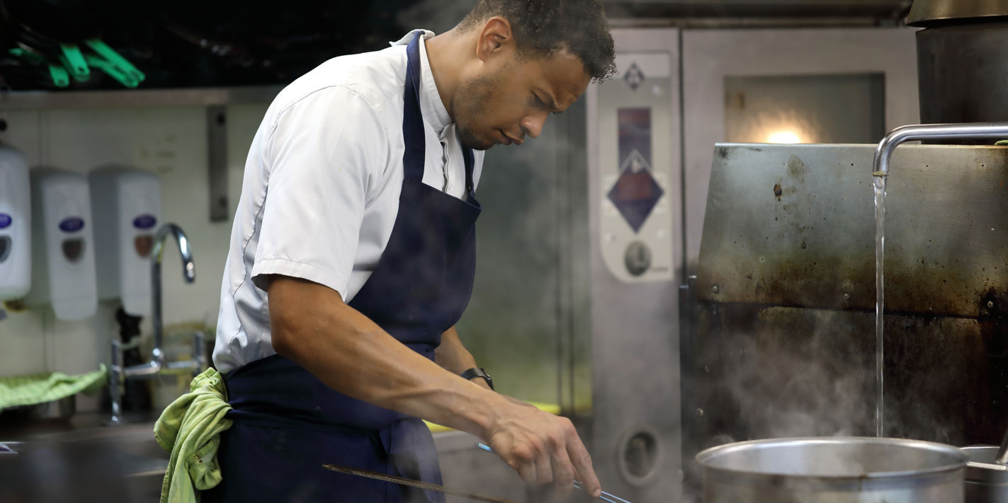 Renemar Pinedo in the kitchen of The Feathered Nest in the Cotswolds
