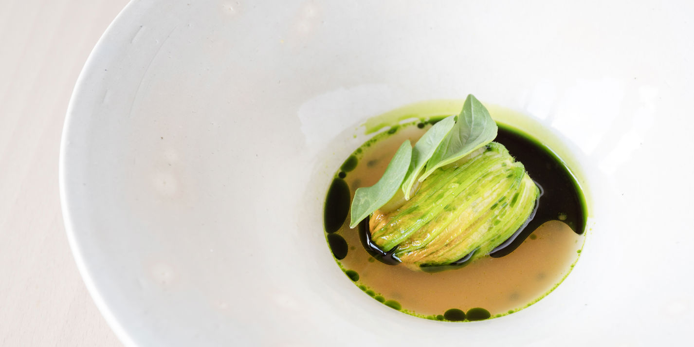 Crab, Courgette Flower, Dubu, Sesame and Pine Nut Recipe - Great ...
