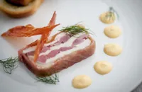 Ham hock and chicken terrine with tonka bean mayonnaise and toasted brioche 