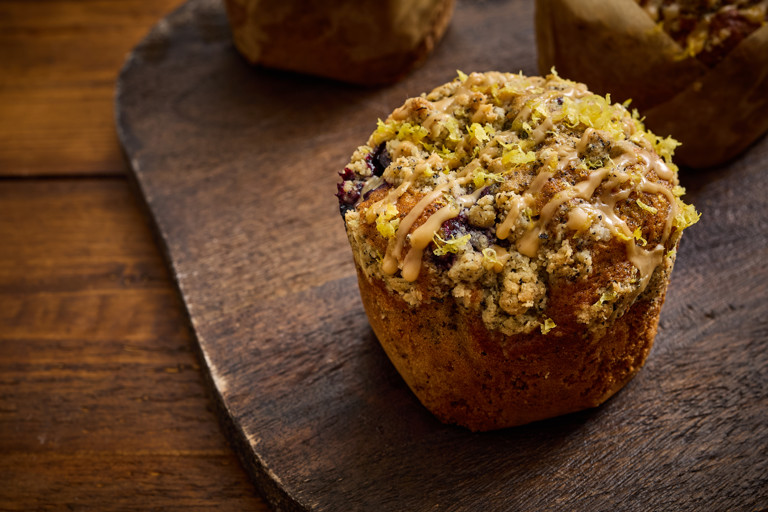 Earl Grey and blueberry crumble spelt muffins