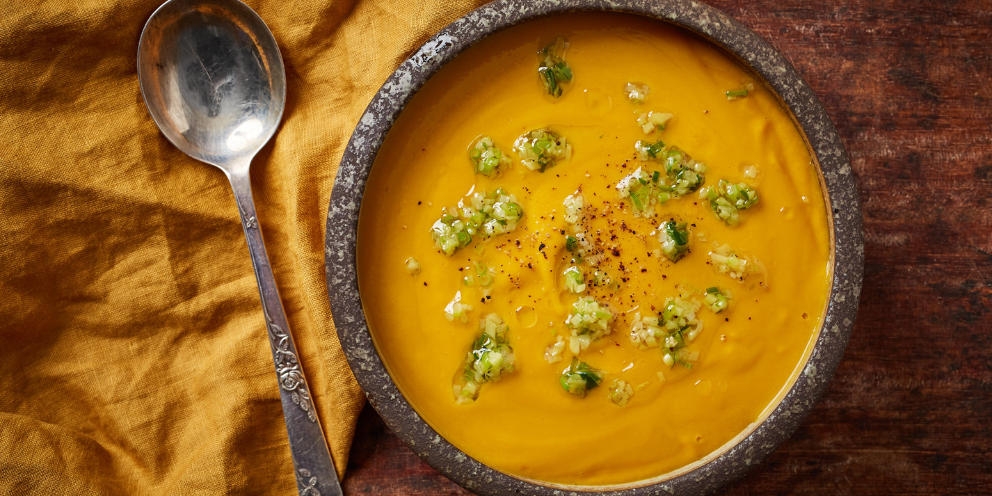 image of Sweet Potato, Ginger and Spring Onion Soup recipe by Great British Chefs