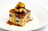 White chocolate and cranberry bread and butter pudding