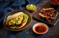 Char Siu pork belly ‘breakfast’ bao with egg, smoky tomato relish and coriander 
