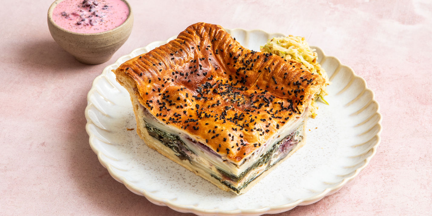 Rainbow Chard, Blackberry and Wensleydale Picnic Traybake Pie Recipe - Great British Chefs