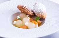 Melon soup with mint, lemongrass and warm madeleines
