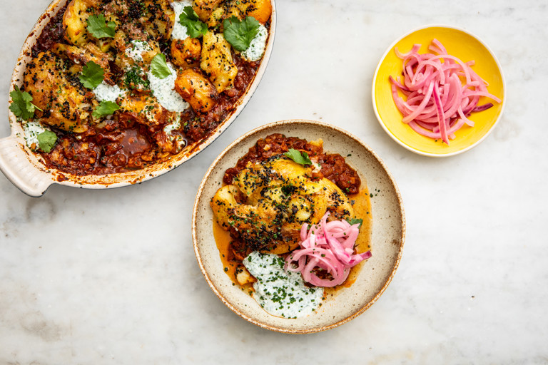 Bombay spiced shepherd's pie with crispy smashed potato topper