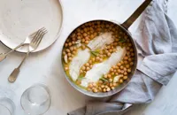 Poached cod with chickpeas and rosemary
