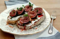 Grilled honeyed figs on sourdough toast with goat’s milk labneh and lemon thyme