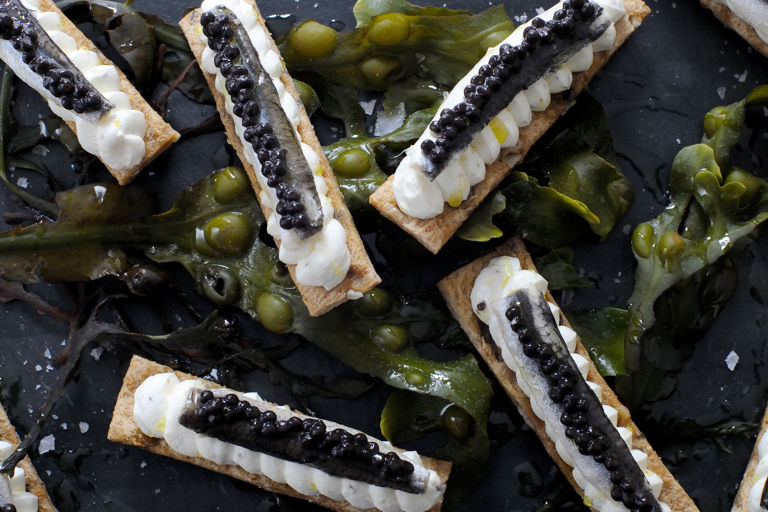 Anchovy and caviar toast