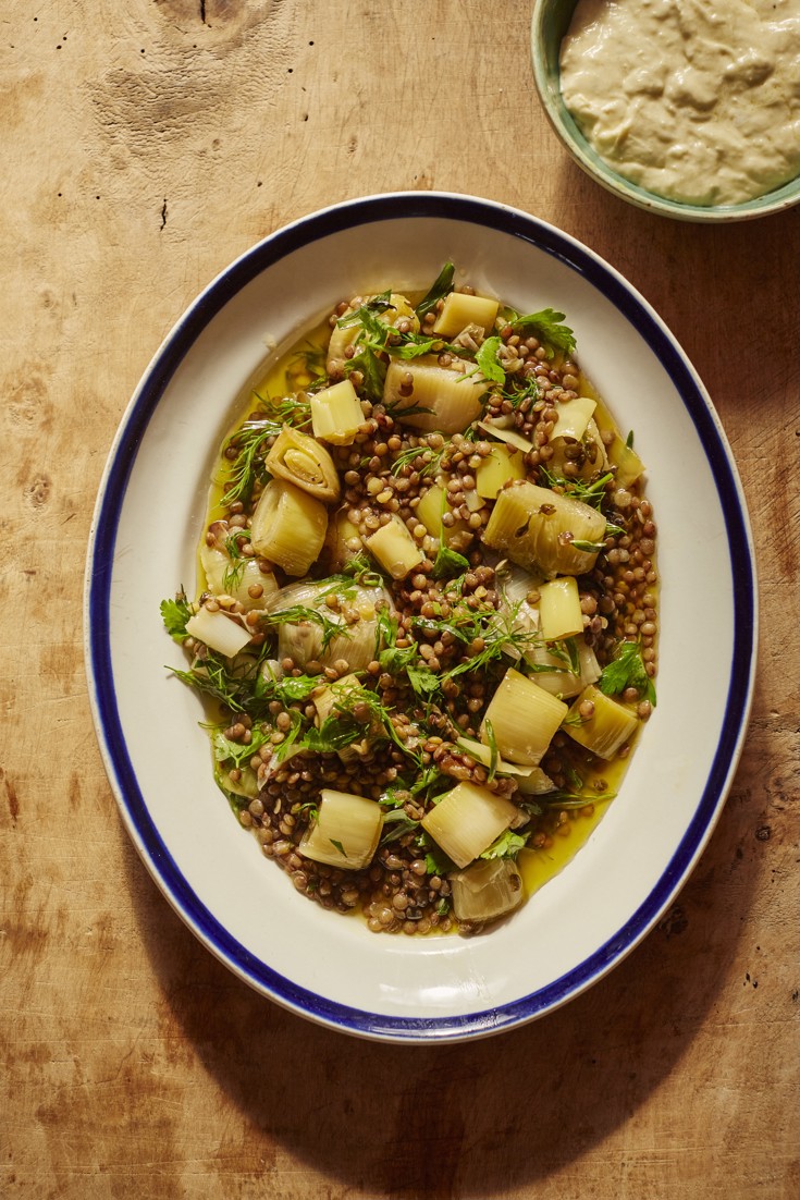 Confit Leeks with Puy Lentils and Leek Cream Recipe Great British Chefs