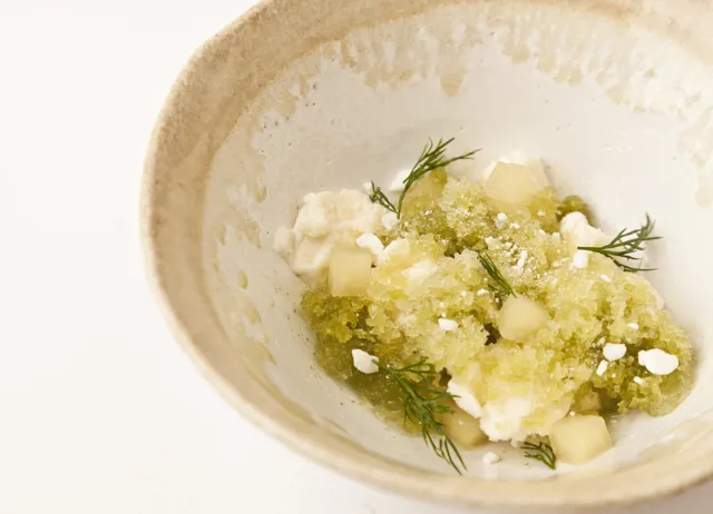 Frozen maple with shiso and green apple