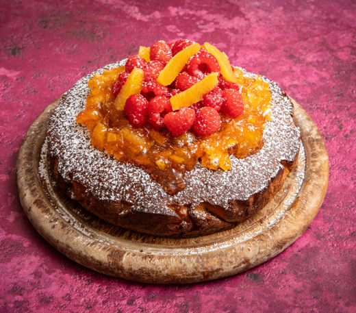 Polenta olive oil cake with orange and Campari jam