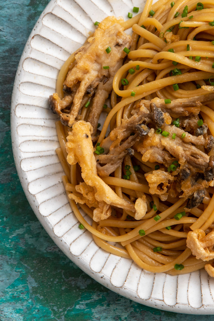Soy Sauce Butter Linguine with Crispy Shimeji Recipe Great British Chefs